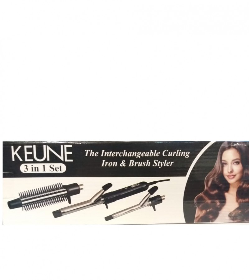 KEUNE 3 in 1 the interchangeable curling iron & brush styler